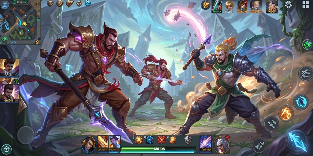 Tampilan menarik saat pertempuran dalam game MOBA 68IDN.