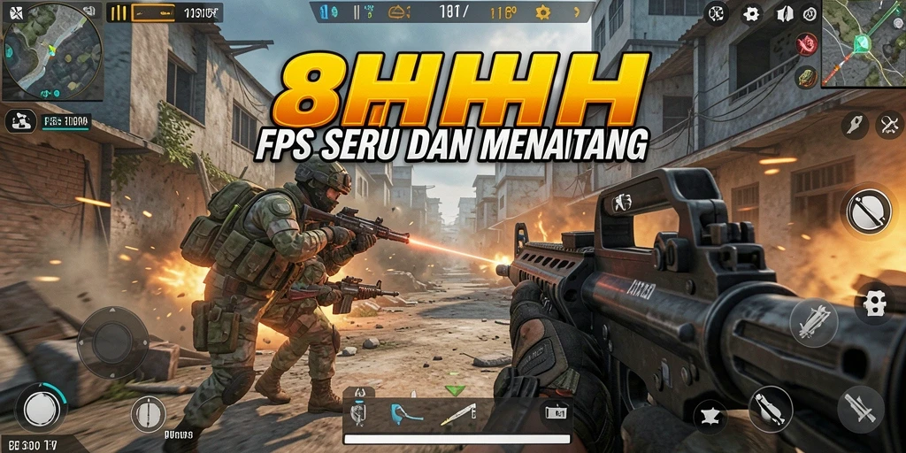 Tampilan aksi seru di dalam permainan 8HHH dengan pertempuran FPS.