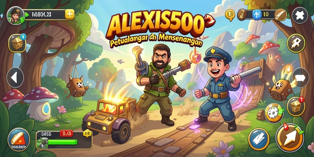 Tampilan gameplay ALEXIS500 dengan karakter menarik dan tantangan seru.