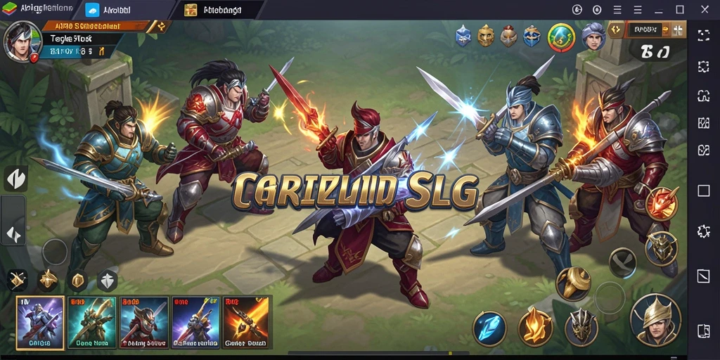 Screenshot menunjukkan aksi pertempuran seru dalam game SLG.