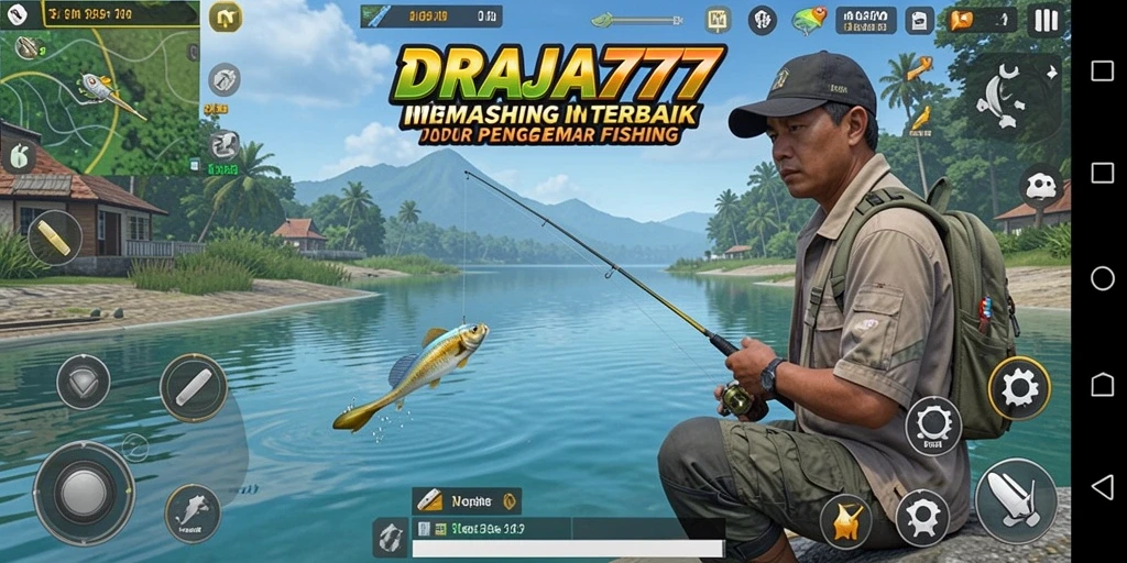 Screenshot gameplay DRAJA777 menunjukkan aktivitas memancing yang menarik.
