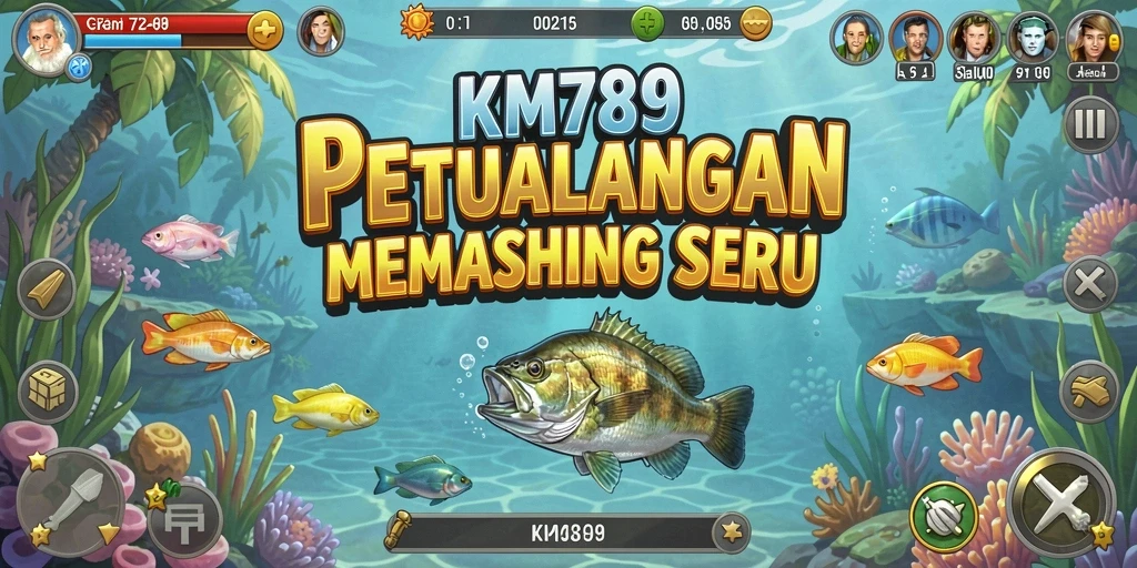 Tampilan gameplay KM789 saat memancing di lokasi indah.