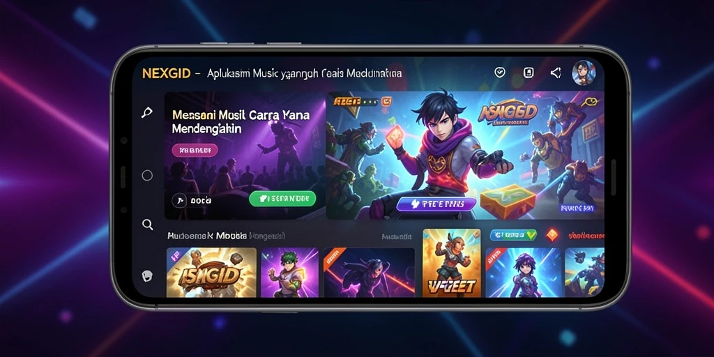 Screenshot NEXGID menunjukkan antarmuka pengguna yang menarik saat mendengarkan musik.