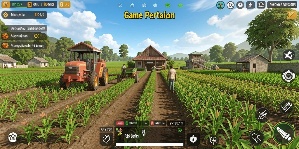 Screenshot gameplay RP6677 menampilkan petani yang sedang merawat ladang.
