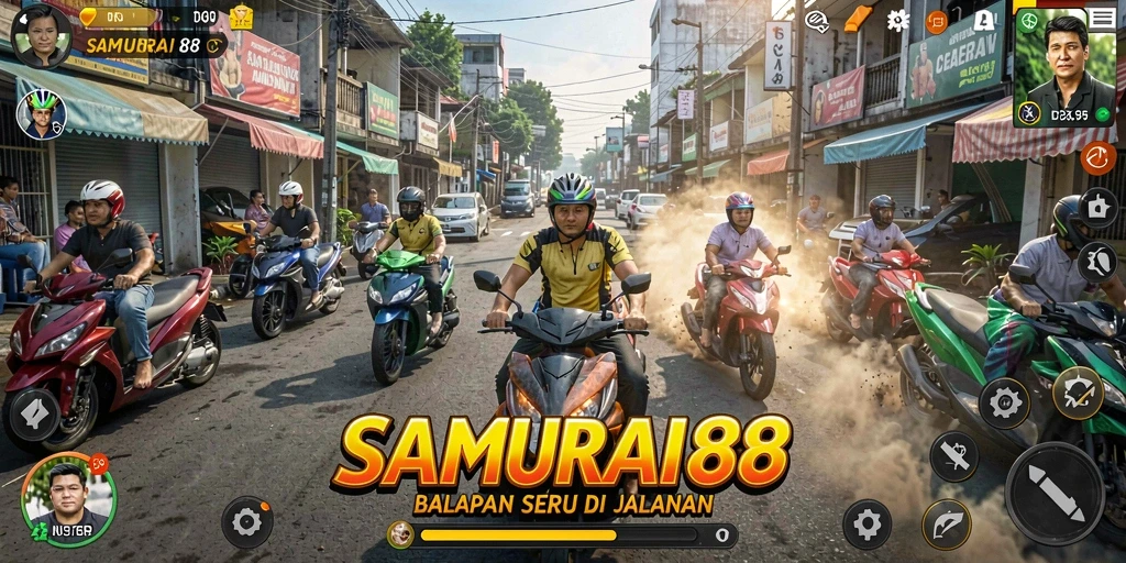 Tampilan gameplay seru dalam SAMURAI88 yang penuh aksi balapan.