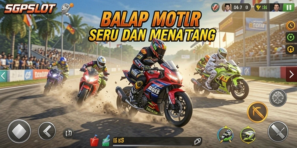 Tampilan gameplay seru di SGPSLOT dengan balapan motor yang menegangkan.