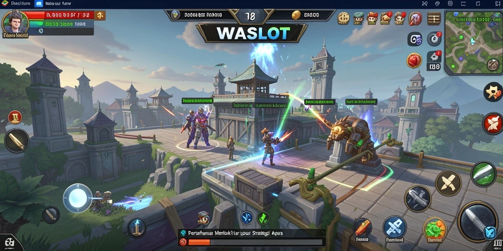 Tampilan gameplay seru di WASLOT, menampilkan strategi bertahan menara.